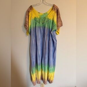 La LeeLa Dress Tie-Dye One Size Rayon Sequins Embroidered Beach Fairy